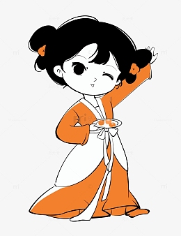 psdpng橙色古风拿着柿子的仕女图pngpsdpng小清新插画风妇女节女王.