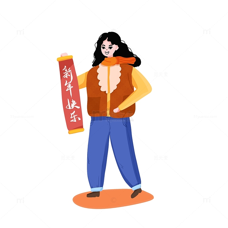 春节元旦新年快乐手绘人物女孩扁平插画