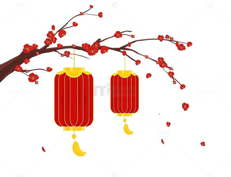 红色中国风梅花灯笼元素