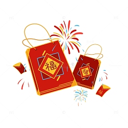 手绘卡通春节新年手提袋购物袋福袋烟花红包