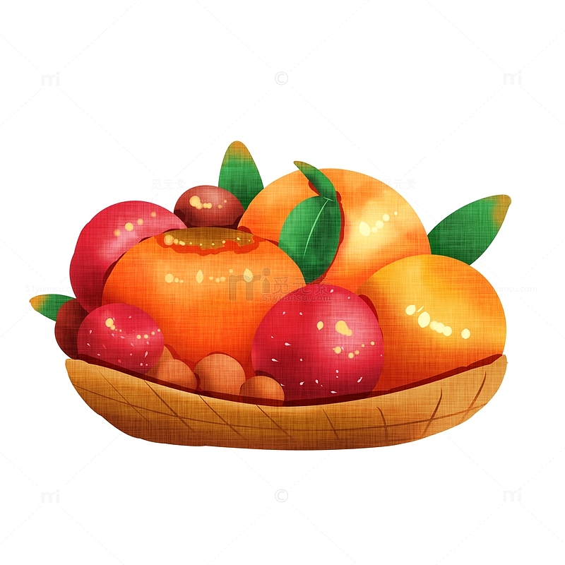手绘新年橘子水果坚果装饰元素