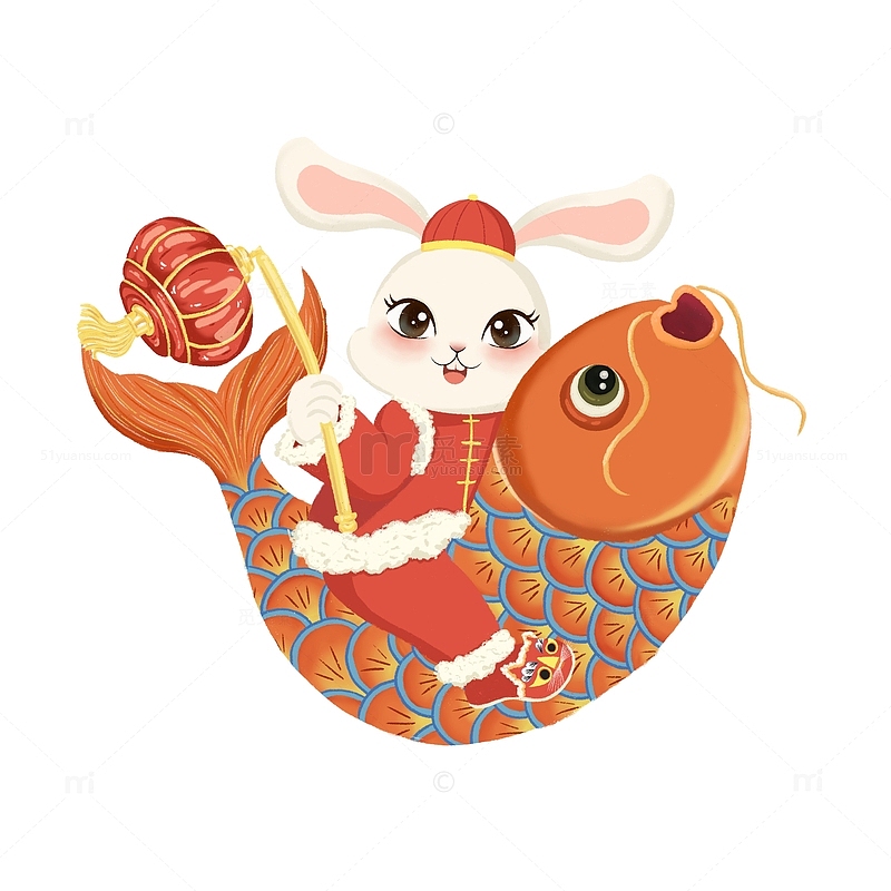 元旦春节兔年灯笼手绘