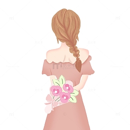 粉色插画小清新背影女孩手绘