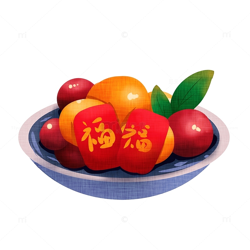 手绘新年春节兔年橘子山楂福字红包