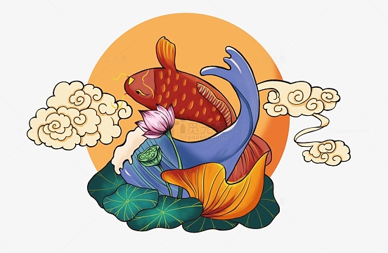国潮锦鲤祥云手绘插画吉祥如意