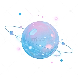 小清新手绘纹理卡通蓝色可爱发光星球