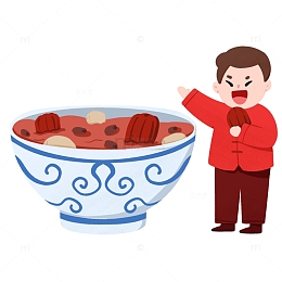 腊八创意场景男孩吃腊八粥手绘图