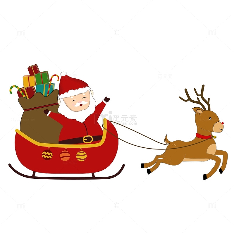 圣诞节圣诞老人麋鹿礼物雪橇手绘元素