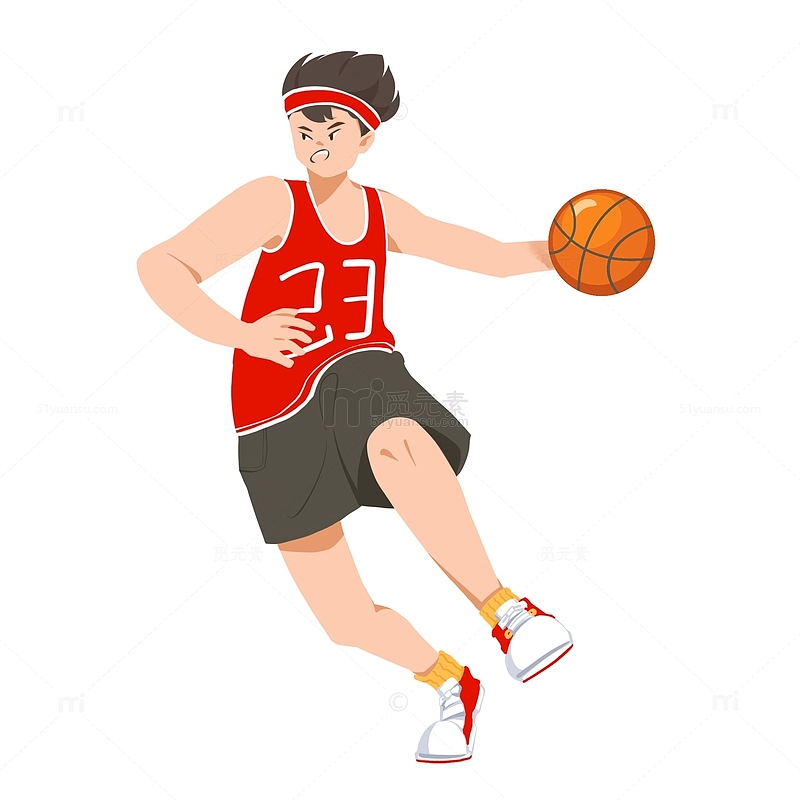 红色篮球运动拼搏冲击人物运动会扁平