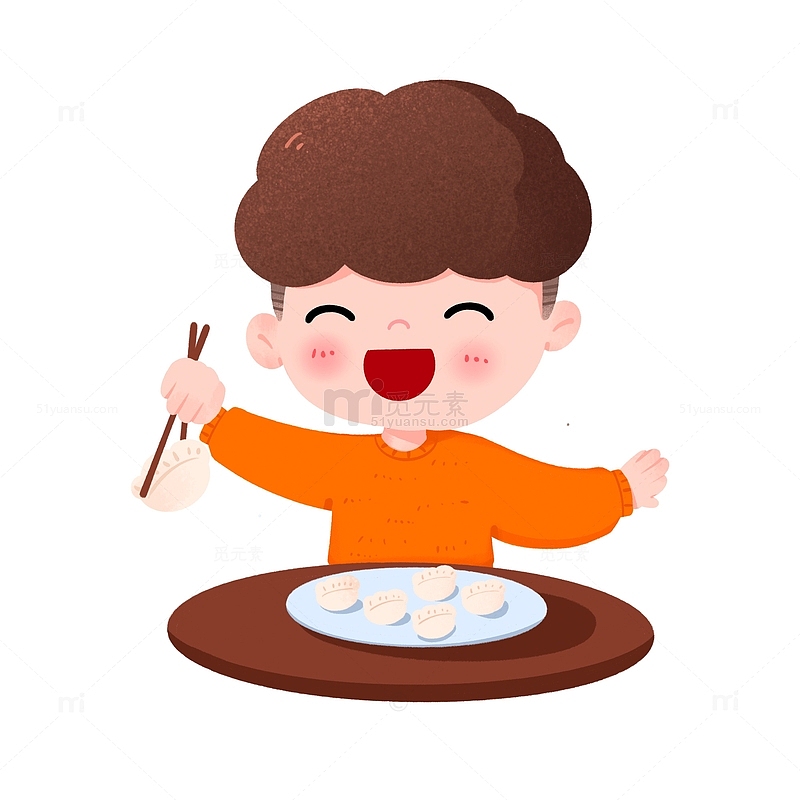 男孩过新年吃饺子元素