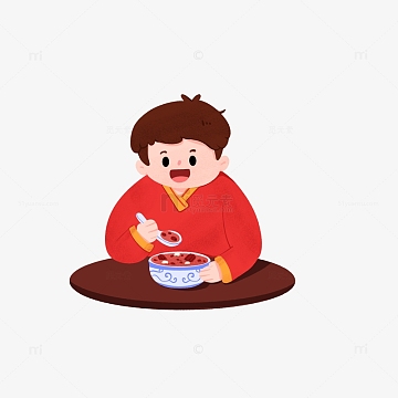 腊八男孩吃腊八粥手绘图