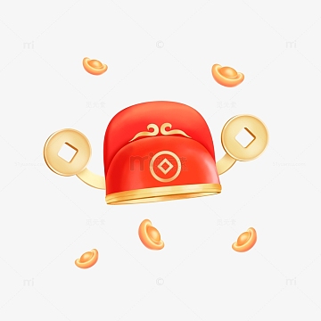 红色春节财神帽手绘图
