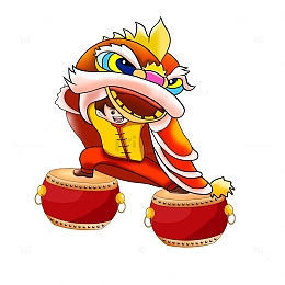 新年喜庆舞狮杂耍文创插画元旦手绘新春