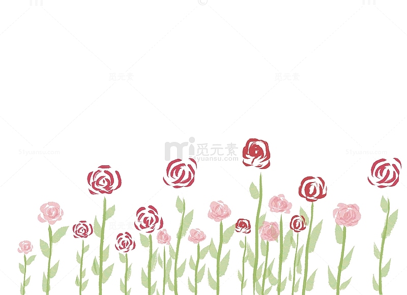 手绘植物花朵粉色玫瑰花水彩浪漫情人节花丛