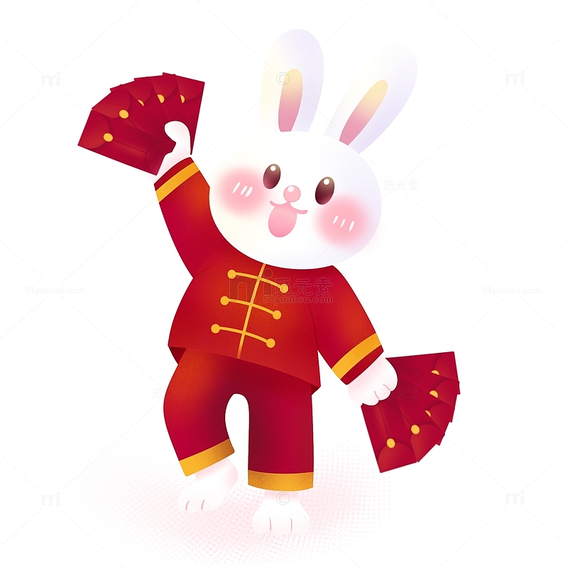 卡通新年兔子发红包兔年元旦手绘元素