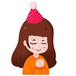 手绘生日女孩戴生日帽许愿元素