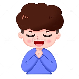 卡通手绘蓝衣男孩许愿免抠元素