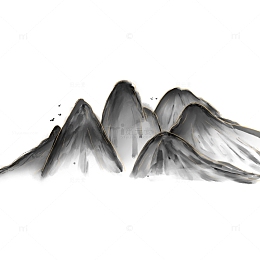手绘黑色水墨山水画意境金线勾边线条