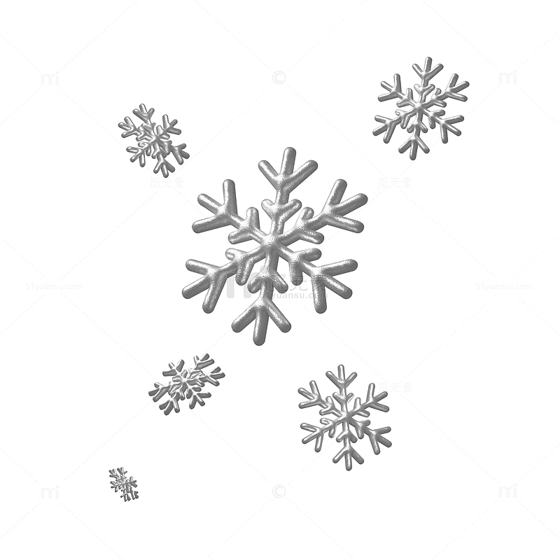 银白色3D雪花小雪大雪冰晶元素