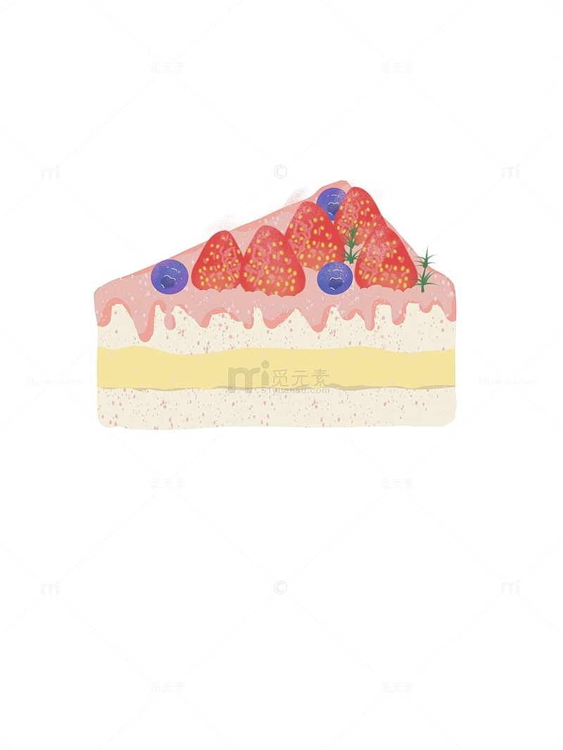 粉色草莓慕斯蛋糕手绘