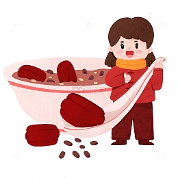 腊八创意场景女孩吃腊八粥手绘图