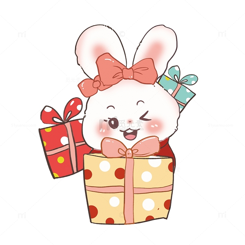 可爱手绘卡通兔子兔年送礼物卡通礼盒素材
