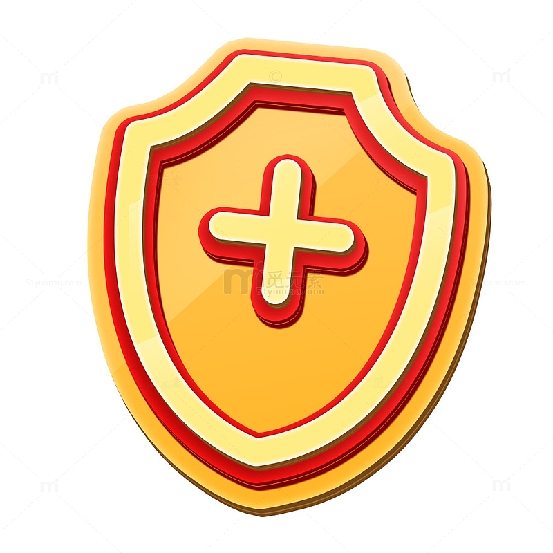 红色黄色盾牌抵抗力医疗防护红十字立体图标