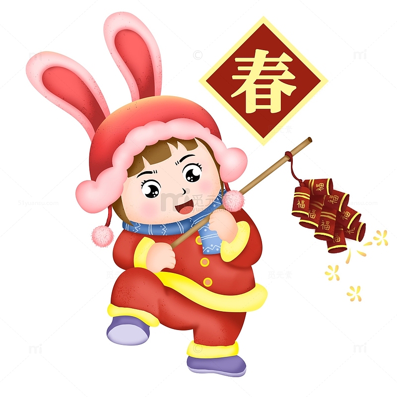 红色手绘春节插画背景元素图