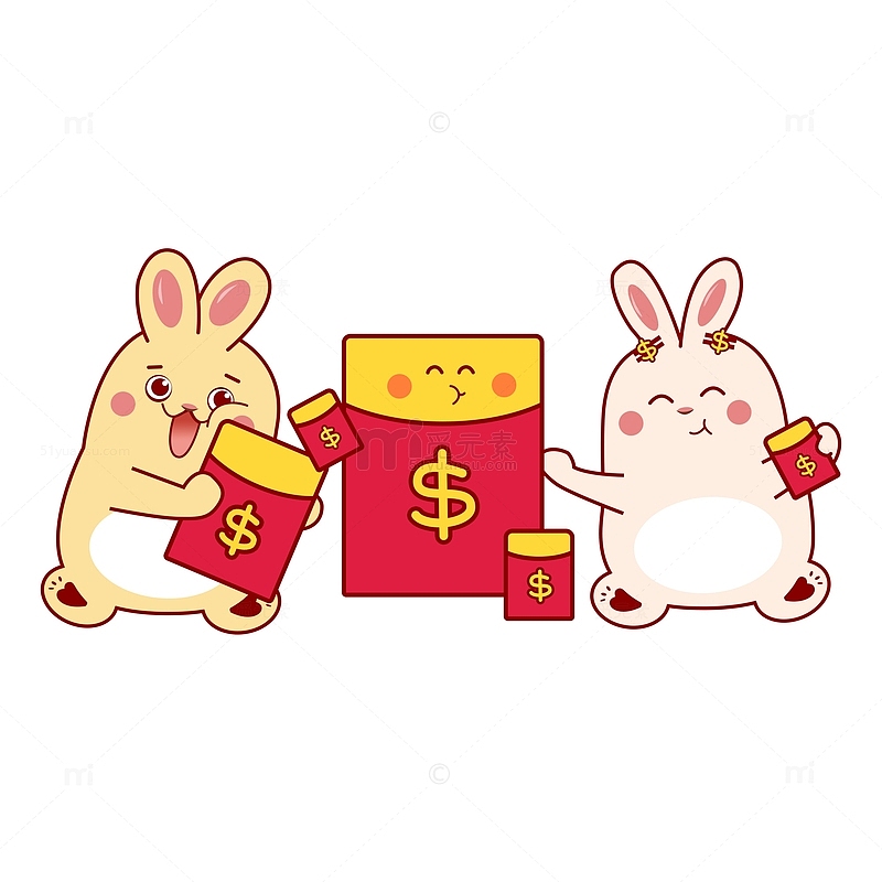新年春节手绘插画红包兔