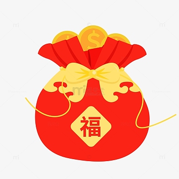 红色钱袋卡通手绘图