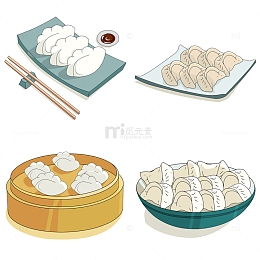 白色冬至饺子除夕年夜饭手绘图