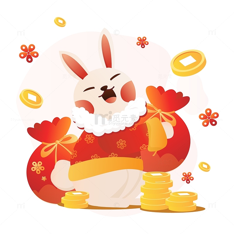 卡通手绘中国风兔年红包装饰元素