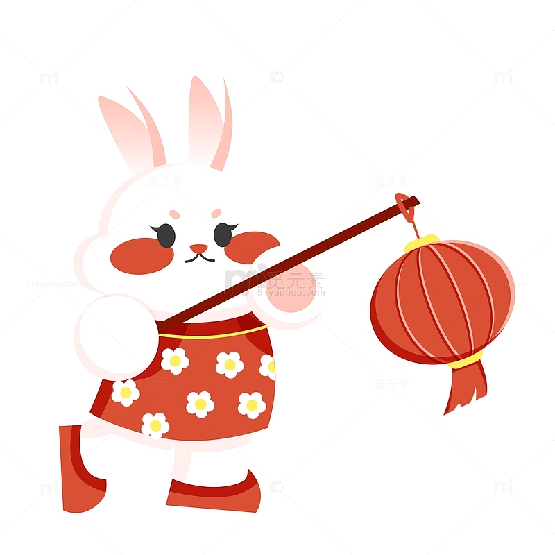 元旦春节新年小兔子挂灯笼