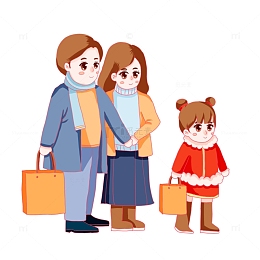 小年除夕囤年货购物一家三口过年团圆