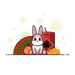 喜庆过年小兔子烟花元素