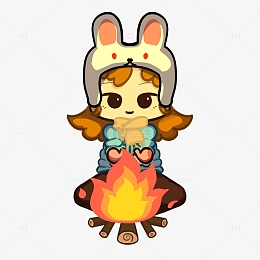 烤火小女孩pngpsdpng野营火堆写实手绘元素图pngpng橙色卡通火堆礼炮