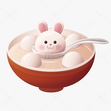 可爱卡通元宵节兔子汤圆插画素材