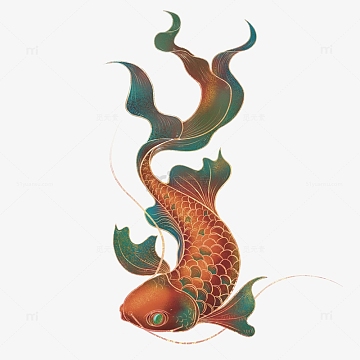 素材psdpng中国风水墨画鲤鱼戏水psdpng中国风水彩画锦鲤矢量图卡通