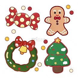 圣诞节装饰物饰品扁平风格