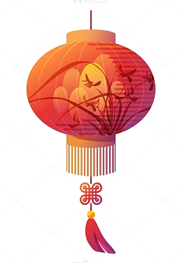 红色喜庆国风兰花灯笼矢量图