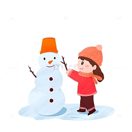 大寒小寒冬天学弟创意场景侧身女孩堆雪人