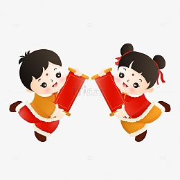 矢量男女福娃春节喜庆卡通儿童