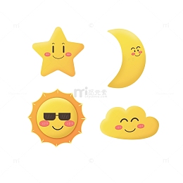 橙黄色矢量星星月亮太阳云朵