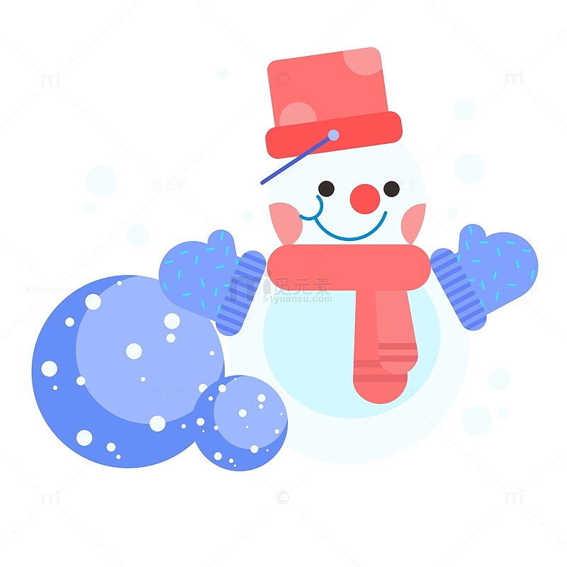 冬天堆雪人节气雪球扁平插画