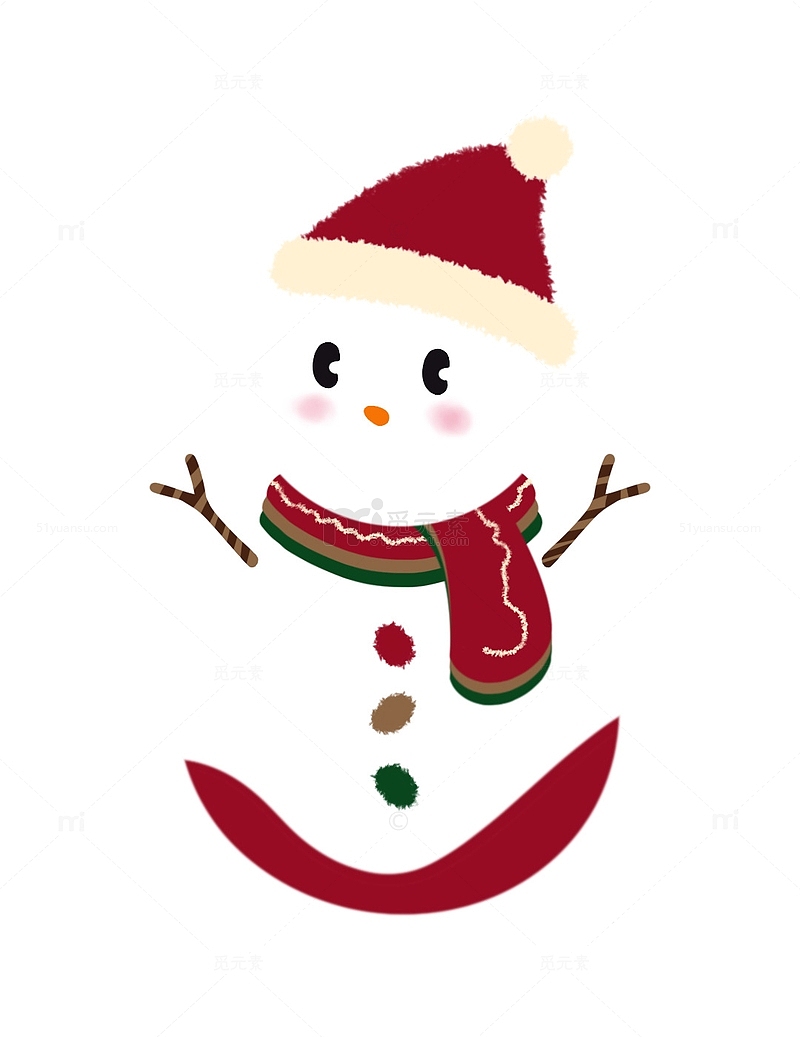 圣诞红可爱雪人冬季手绘装饰透明底元素