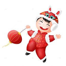 提灯笼戴兔儿帽的小娃娃人物插画元素