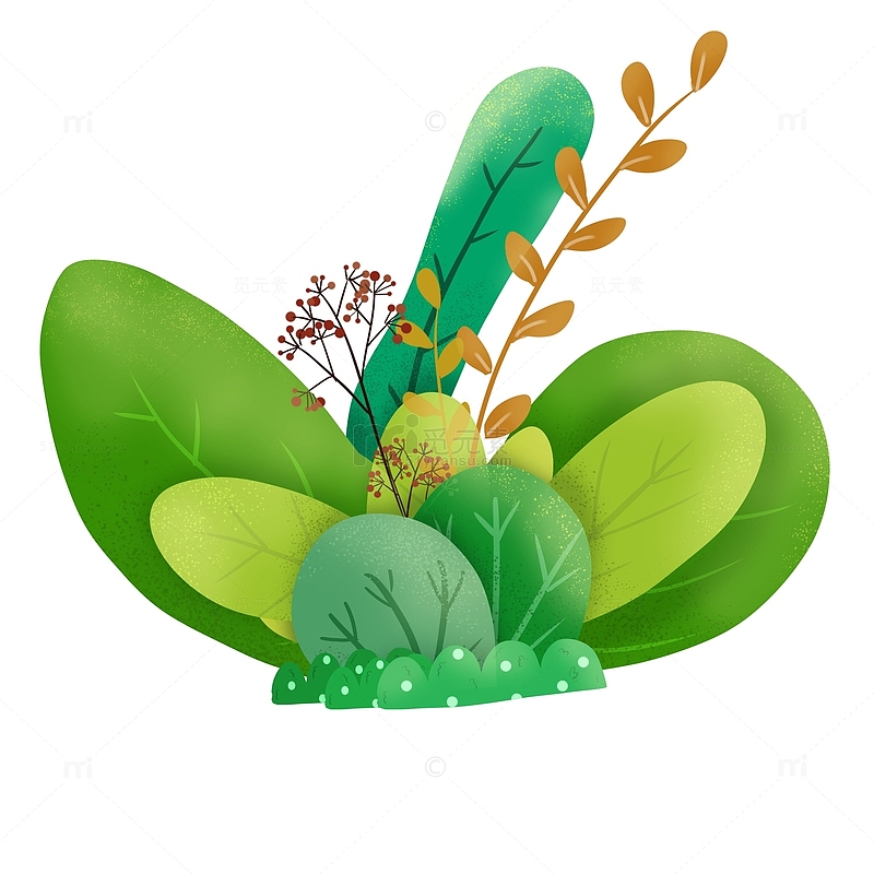 绿色小清新植物元素插画