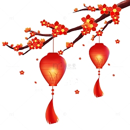 红色中国风元宵春节国潮灯笼装饰元素