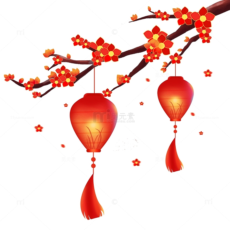 红色中国风元宵春节国潮灯笼装饰元素