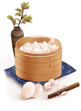 橙色蒸笼蒸饺饺子冬至美食早餐